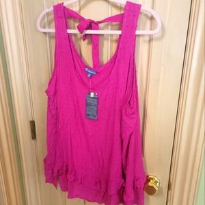 NWT Womens Plus SZ 2X Democracy Sleeveless Hot Pink Tie Back Shirt